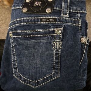 Miss Me Dark Blue Embroidered Pocket ANKLE SKINNY Jeans Size 27
